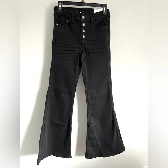 🌟AMERICAN EAGLE Ne(x)t Level Festival Flare Jean-Black-Size 4 & 6 - Picture 5 of 6